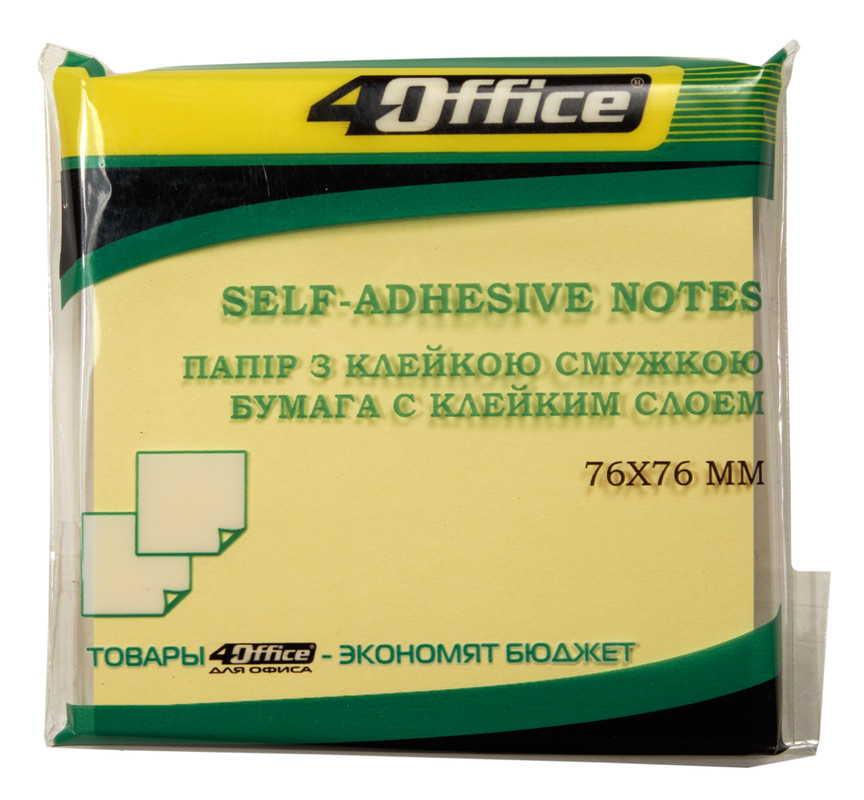 Паперовий блок для нотаток 4OFFICE (4-423-3), 76х76мм, пастельний жовтий, 100шт